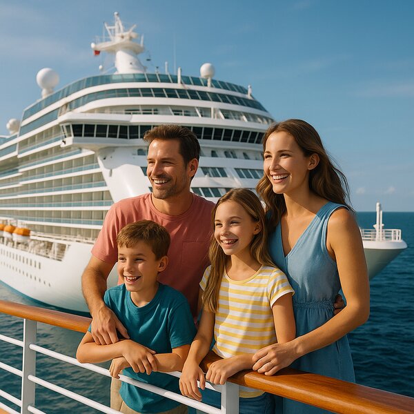Familie auf dem Sonnendeck eines Kreuzfahrtschiffs