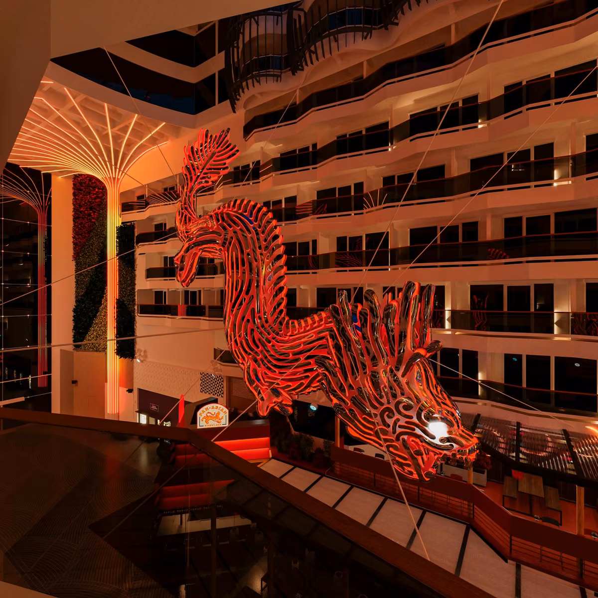 Visualisierung der Drachenskulptur auf der MSC World Asia